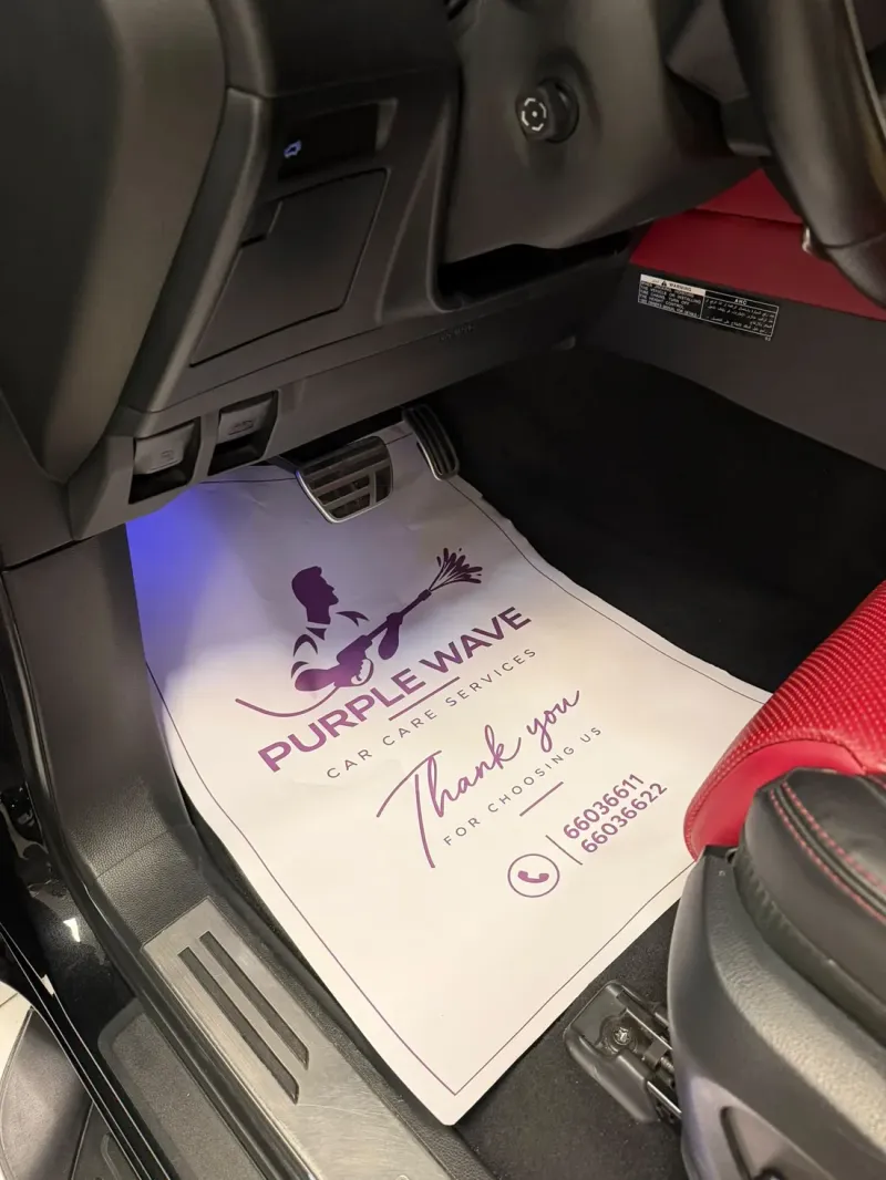 Purple Wave protective floor paper in a freshly cleaned car